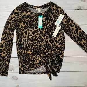 NWT Nine Britton Billie Tie Front Brushed Knot Top - Brown - Size XS